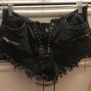 Black Lace Up Jean Shorts